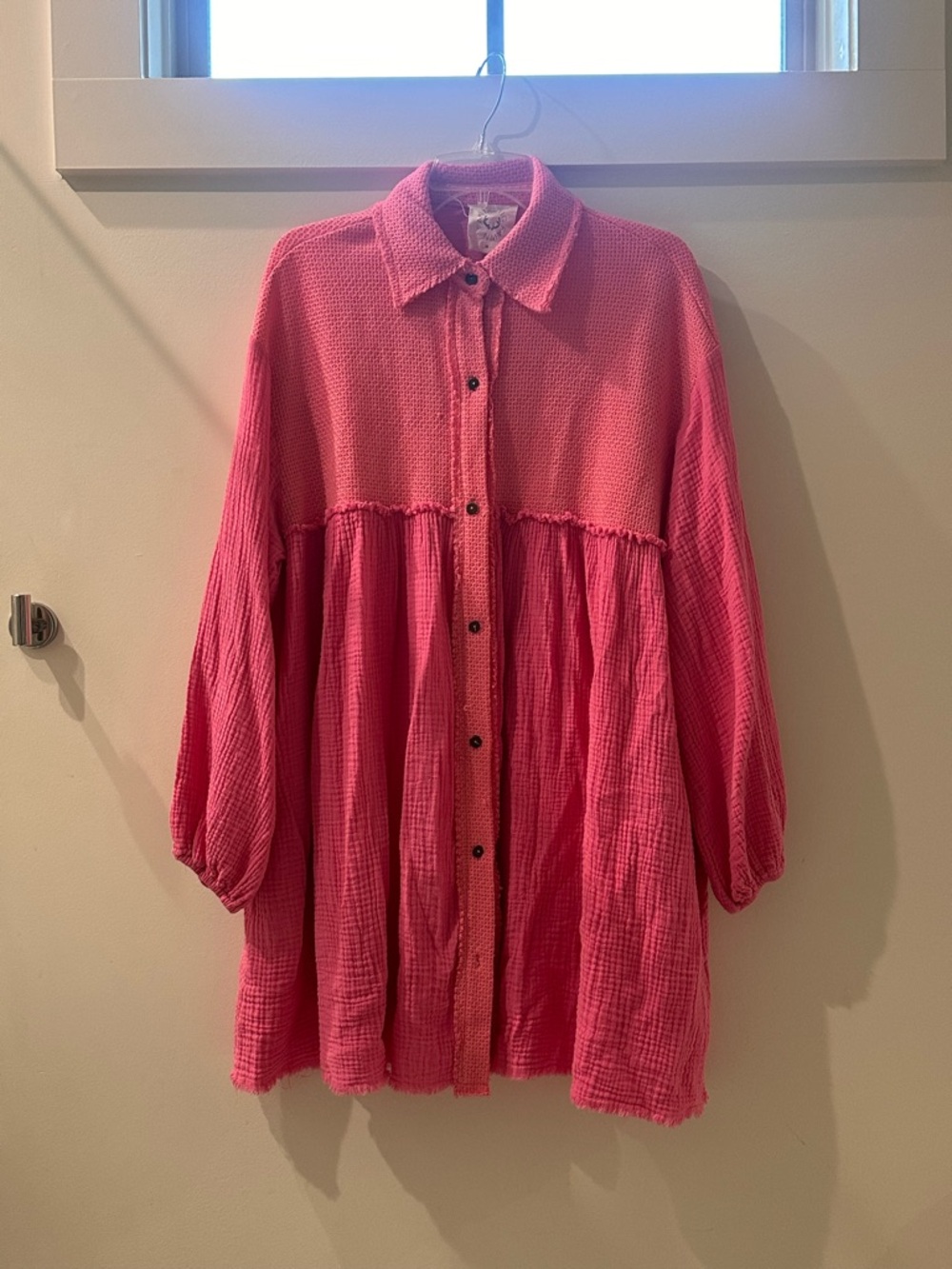 Fantastic Fawn Pink Long Sleeve Textured Button-Front Dress